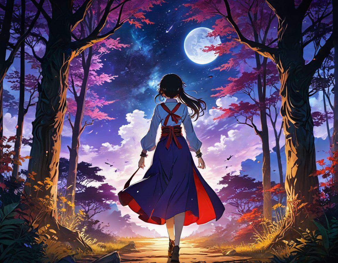 A mysterious and captivating scene showcasing a vibrant anime-inspired world filled with intricate and artistic representations of adult themes, featuring characters in dynamic poses and expressive emotions. The background includes fantasy elements such as ethereal landscapes, imaginative architecture, and subtle hints of romance. The color palette is bold and alluring, with shades of deep purple, crimson, and gold. Include delicate motifs that indicate exploration and maturity, drawing the viewer into the adult anime realm. super-realistic. vibrant colors. fantasy style.